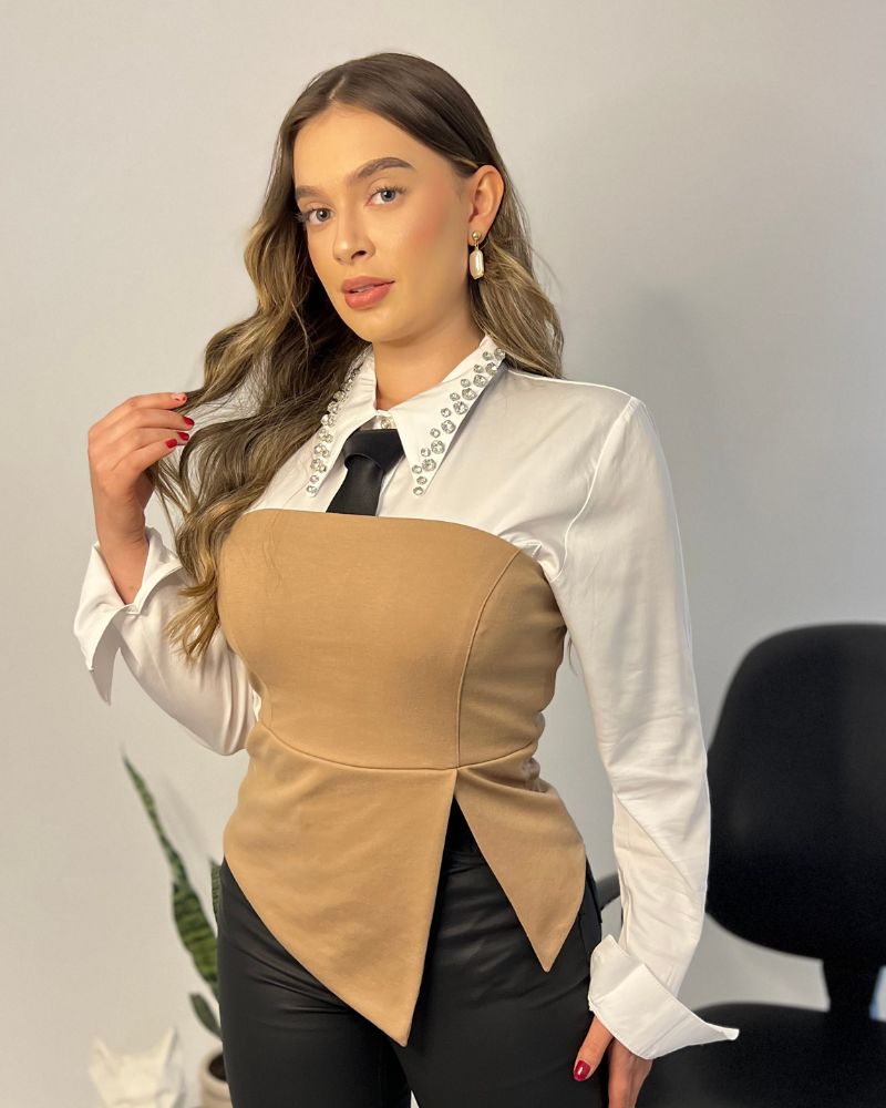 Blusa strapless asimétrica en Punto Roma - Imagen 3
