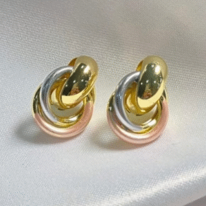 Aretes DUHERSH Nudo Tricolor– Unión de Oro, Plata y Rosado