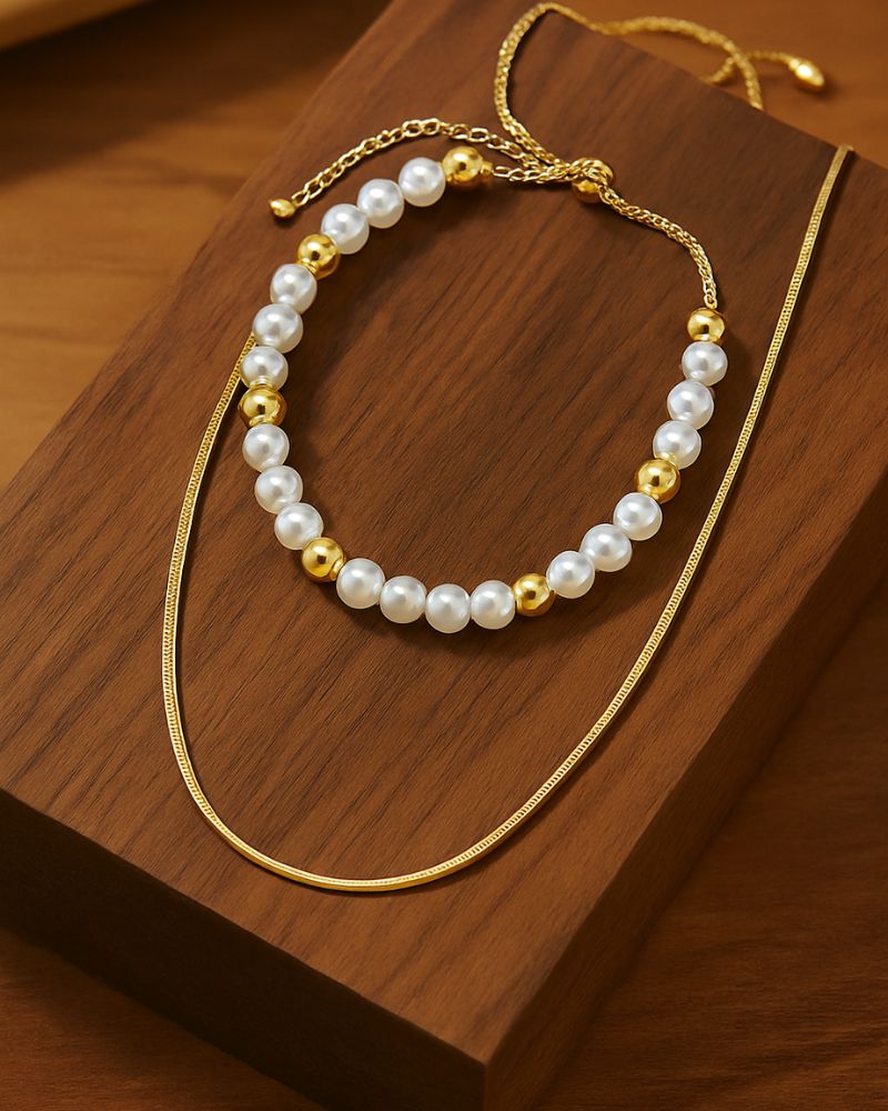 Collar Doble Perlas Dorado