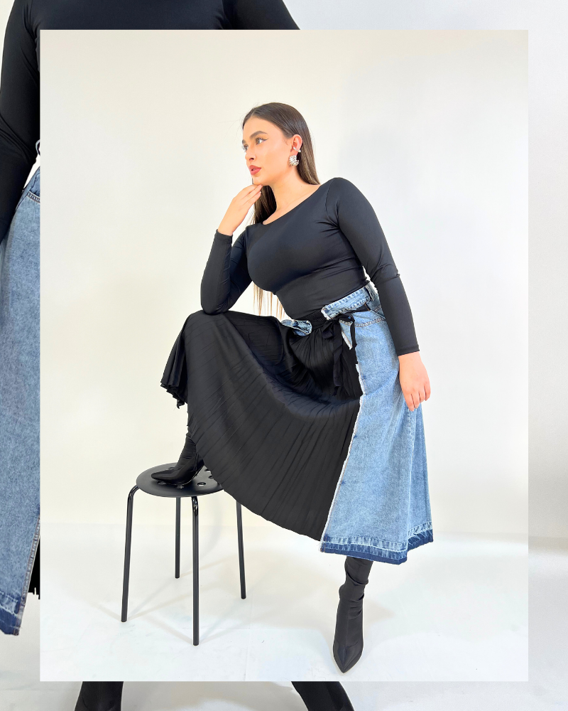 Falda Denim y Plisado