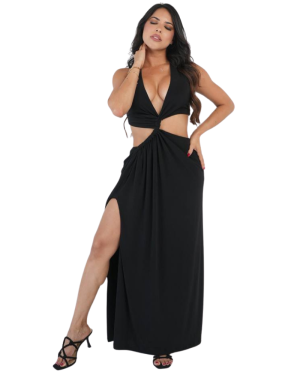 Vestido Largo con Corte Frontal y Abertura en Pierna - Imagen 3