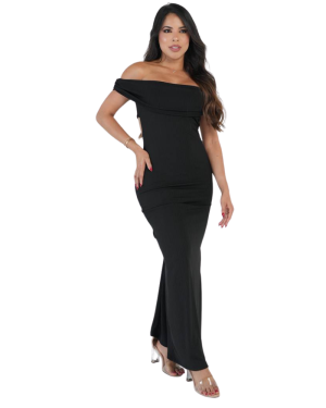 Vestido Largo Escote Bardot con Espalda Descubierta