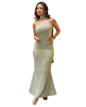 Vestido Largo Strapless con Lazo Posterior
